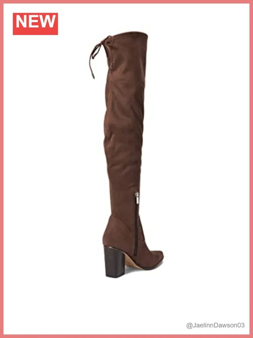 Over-The-Knee Suede Boot Pointed Toe Block Heel Zip Adjustable Tie